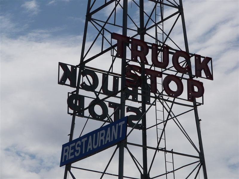 A truck stop sign in Van Horn, Texas